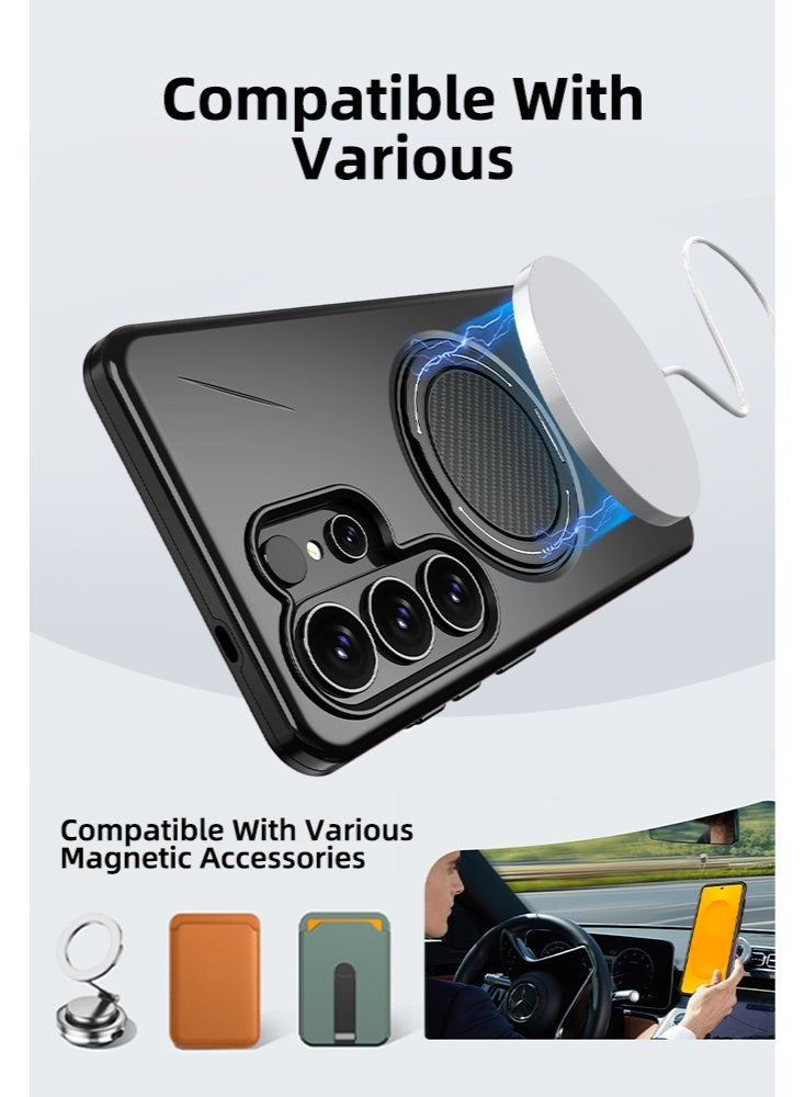 لحافظة Samsung S26 Ultra، متوافق مع حامل الخاتم، غطاء خلفي شبه شفاف غير لامع مقاوم للصدمات، حافظة هاتف رقيقة ودقيقة للحماية الكاملة لجهاز Galaxy S26 Ultra (أسود) - Image 2